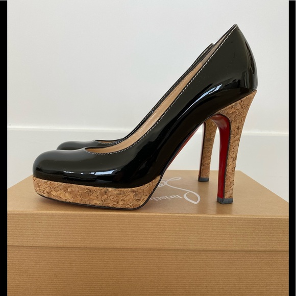 CHRISTIAN LOUBOUTIN Bruges Black Patent Cork 5.5 - Picture 3 of 11